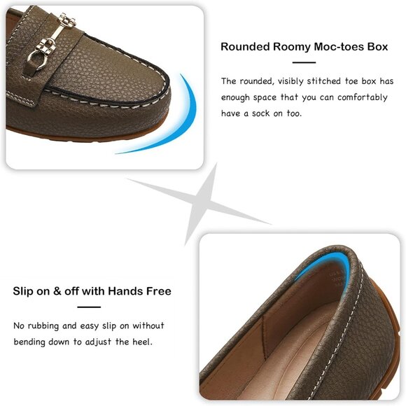 Kordal Women's Light GrLeather Gold Accent Buckle Slip-Ons Walking Flats Loafers - Picture 5 of 9